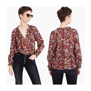 J crew Point Sur neck printed popover blouse